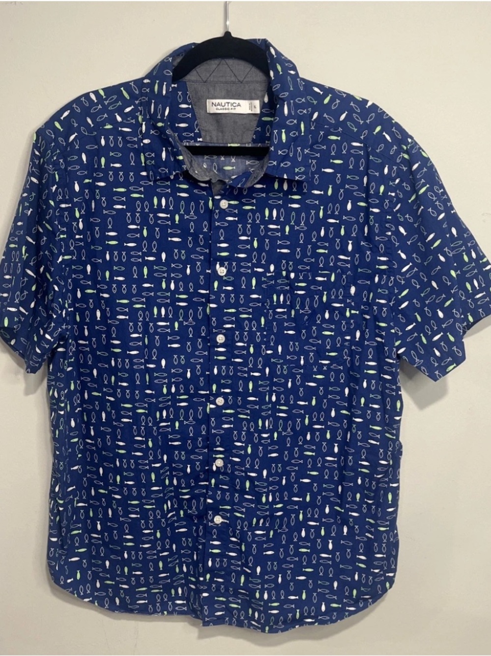 Nautica Men's Blue Printed Short Sleeve Button-Up Shirt - Size XL